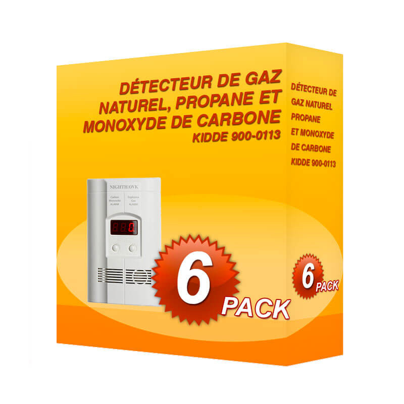 Pack de 6 détecteurs de gaz naturel, propane et monoxyde de carbone  Kidde 900-0113