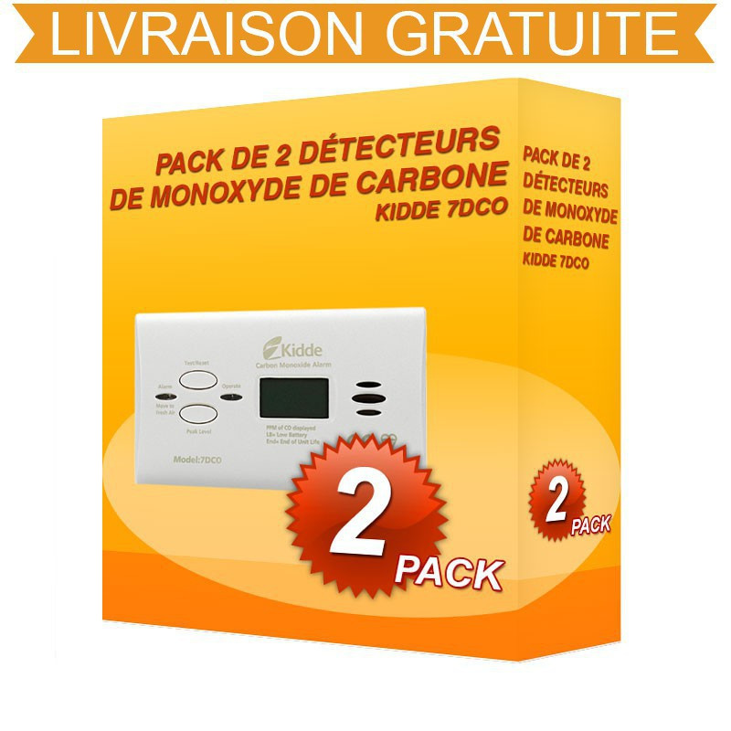 Pack de 2 détecteurs de Monoxyde de Carbone Kidde 7DCO