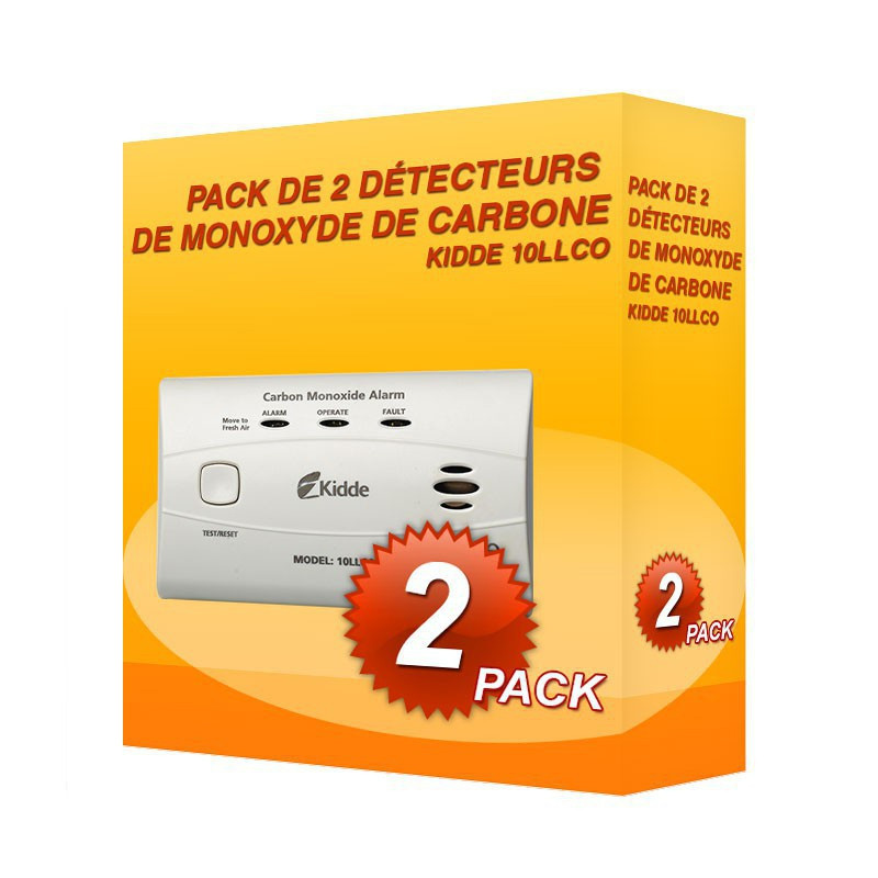 Pack de 2 détecteurs de Monoxyde de Carbone Kidde 10LLCO